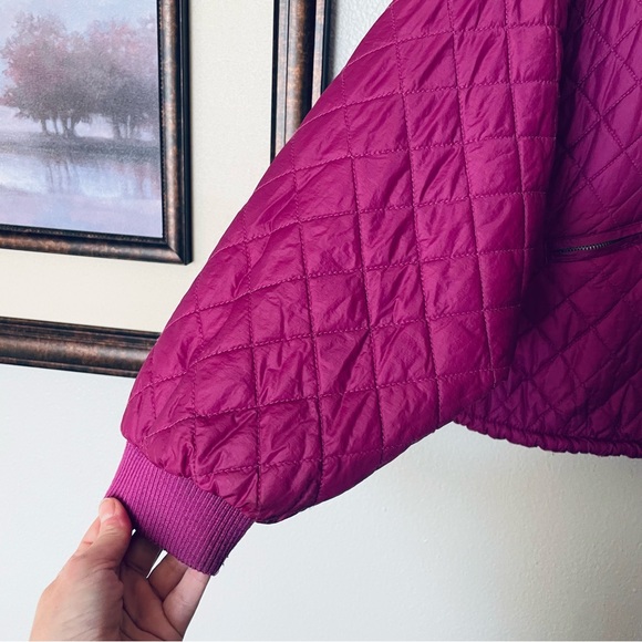 Free People Easy Quilted Pink Bomber Jacket Size Medium - Picture 5 of 8